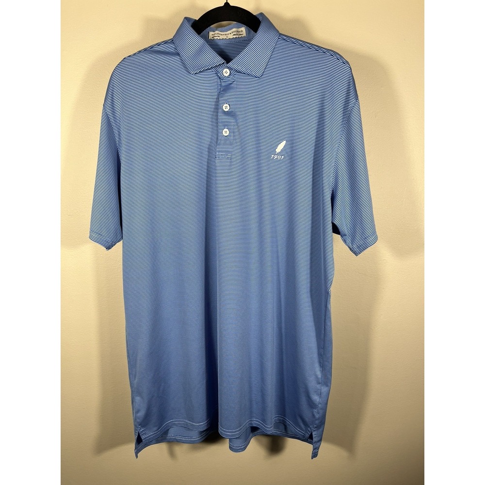 Holderness & Bourne Men's Polo Shirt Size Large Blue Striped Golf Logo (I)